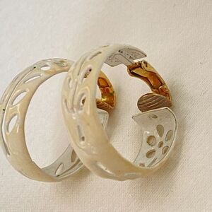 L.H. Segal California White Lattice Huggie Clip On Earrings Non Pierced